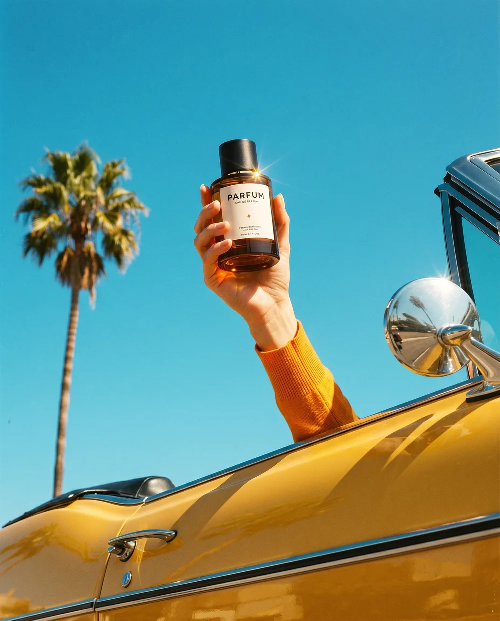 KI-generiertes Produktbild derselben Flasche, Szene Lifestyle