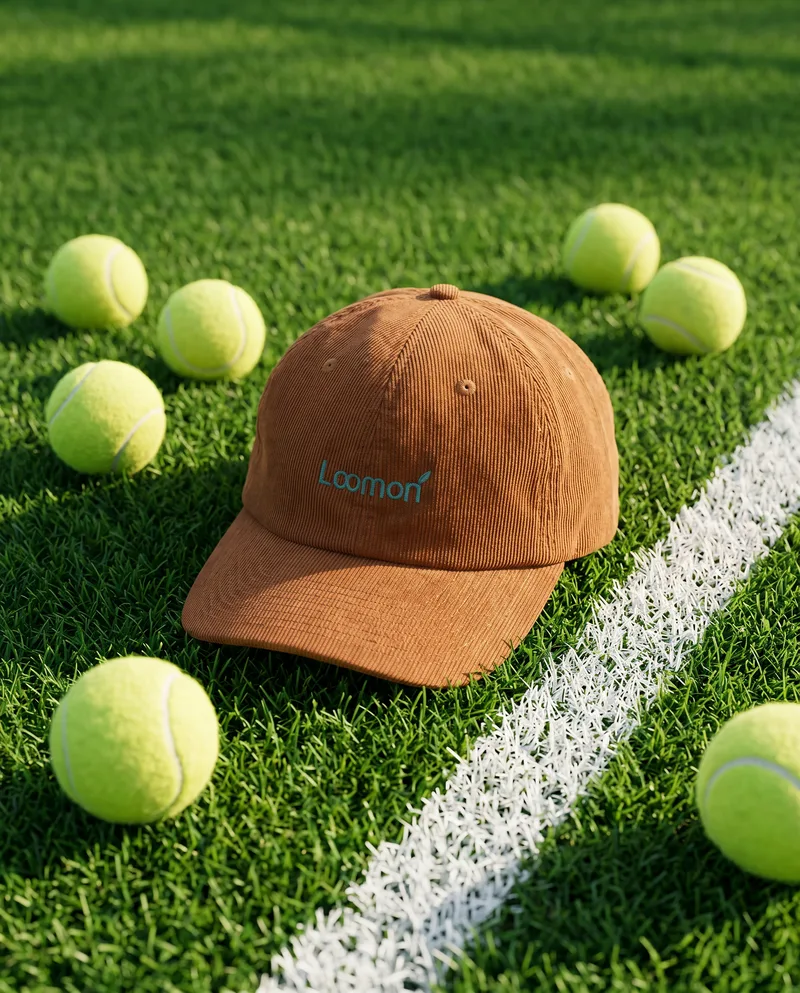 KI-generiertes Produktbild: Cap auf einem Tennisplatz